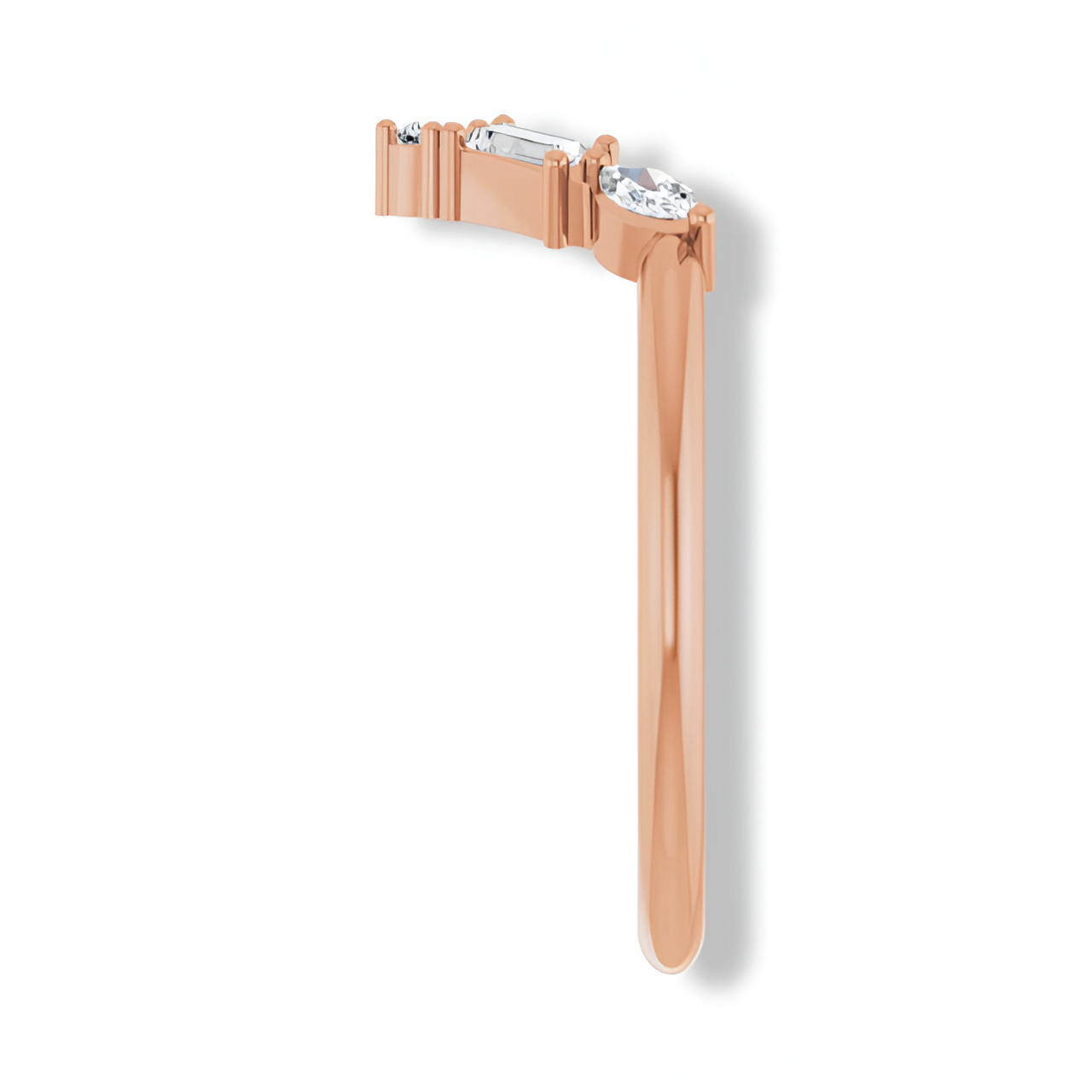 Round, Baguette And Marquise Diamond V Bar Contour Ring-VIRABYANI